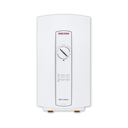 Point-of-use tankless water heater with the same flow-based power modulation technology found in the flagship Tempra Series.  Models up to 12 KW.  The DHC-E Classic series are an excellent choice for point-of-use applications where flow rates or water pressure may vary or where very low activation flow rates are required.<br>
